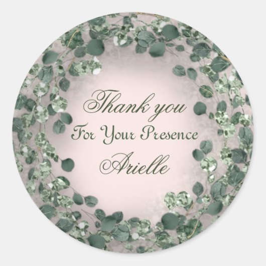 ありがとうユーカリ誕生日ラスティックグリーン粉 ラウンドシール (正面)