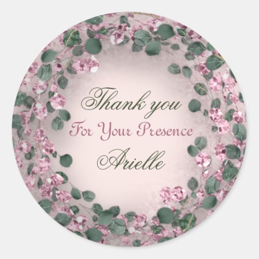 ありがとうユーカリ誕生日ラスティックミントピンク ラウンドシール (正面)