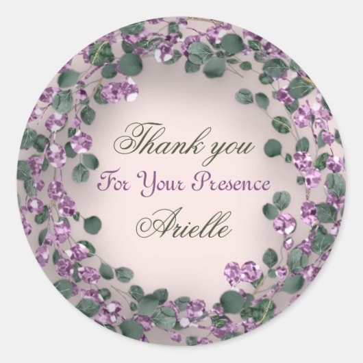 ありがとうユーカリ誕生日紫グリーン粉末 ラウンドシール (正面)