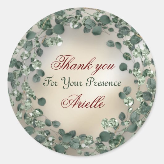 ありがとうユーカリ誕生日花嫁グリーンアイボリー ラウンドシール (正面)