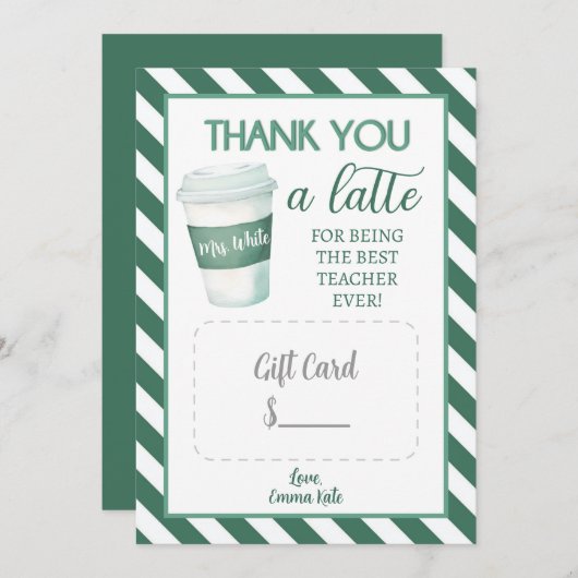ありがとうラテ-先生ギフトカートテンプレート サンキューカード (正面/裏面)