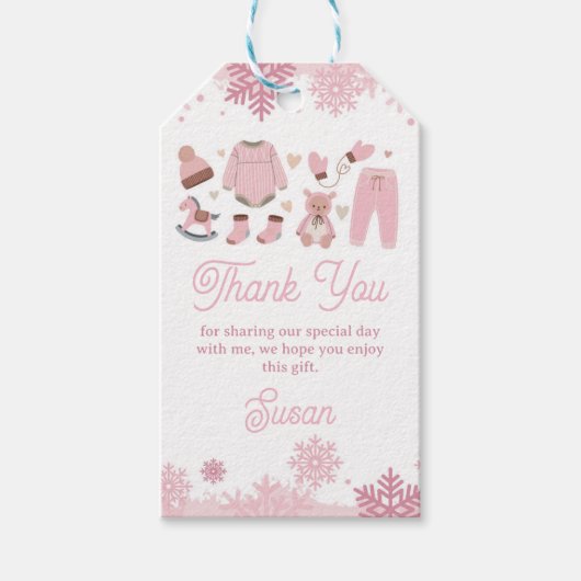 ありがとうラベルピンクベビー冷たいシャワーの恩恵 ギフトタグ (正面)
