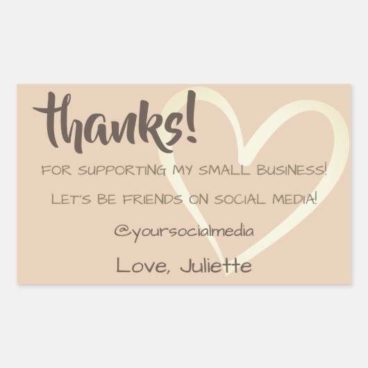 ありがとうラベルSNSベージュクリームハート 長方形シール (正面)