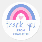ありがとうレインボーハート子供の誕生日パーティーピンク ラウンドシール (正面)