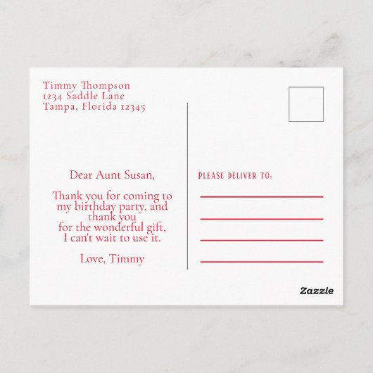 ありがとうレッドバンダナカウボーイかわいい帽子とブーツ ポストカード (裏面)