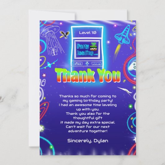 ありがとうレトロアーケードパワーアップゲーム誕生日 サンキューカード (正面)