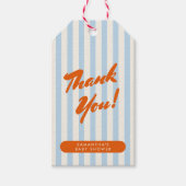 ありがとうレトロオレンジ青ストライプベビーシャワー ギフトタグ (正面)