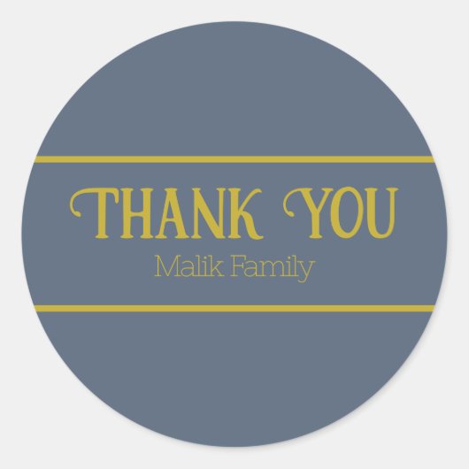 ありがとうレトロブルー無地のカラーのパーソナライズ ラウンドシール (正面)