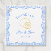 ありがとうレモンブルーパーソナライズされたタイル結婚ズ フェイバータグ (正面)