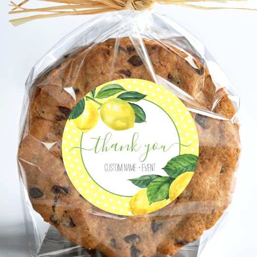 ありがとうレモン水色のドット素朴な国 ラウンドシール