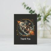 ありがとうロケット船フランスブルドッグ宇宙飛行士 ポストカード (スタンド正面)