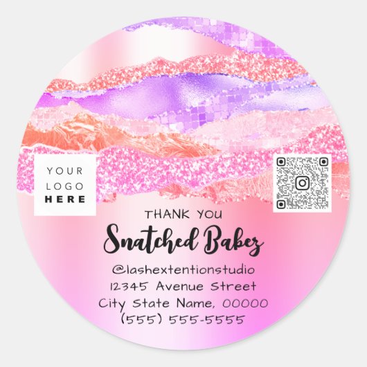 ありがとうロゴQRコードオンラインショップ包装ピンク ラウンドシール (正面)