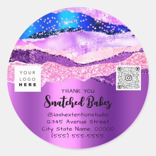 ありがとうロゴQRコードショップ包装パープル ラウンドシール (正面)