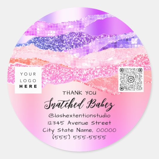 ありがとうロゴQRコードピンクのオンラインショップピンク ラウンドシール (正面)