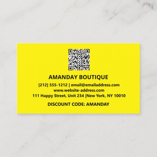 ありがとうロゴQRCODE 20%オフ割引コード黄色 名刺 (裏面)