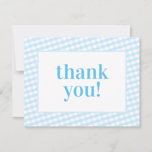ありがとうヴィンテージギンガムパターンボーイベビーブルー サンキューカード (正面)