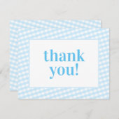 ありがとうヴィンテージギンガムパターンボーイベビーブルー サンキューカード (正面/裏面)