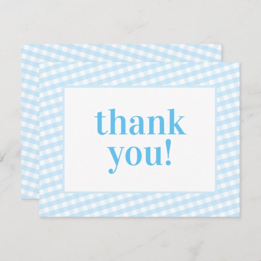 ありがとうヴィンテージギンガムパターンボーイベビーブルー サンキューカード (正面/裏面)