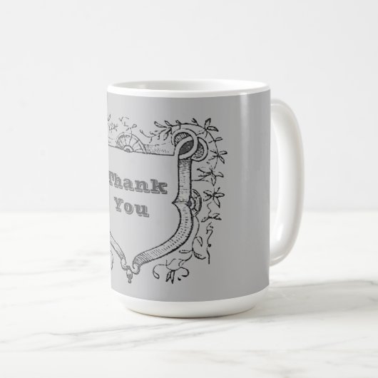 ありがとうヴィンテージシールドつる植物フレーム評価 コーヒーマグカップ (正面右)