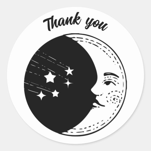 ありがとうヴィンテージ太陽ムーンスターブラックラインスケッチ ラウンドシール (正面)