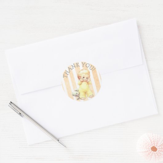 ありがとうヴィンテージ少年の赤ちゃんシャワー ラウンドシール (封筒)