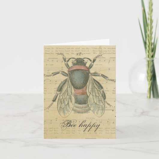 ありがとうヴィンテージBee Sheet音楽ノートBee Happy サンキューカード (正面)