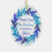 ありがとう先生のギフトブルーのクリスマスリース セラミックオーナメント (右)