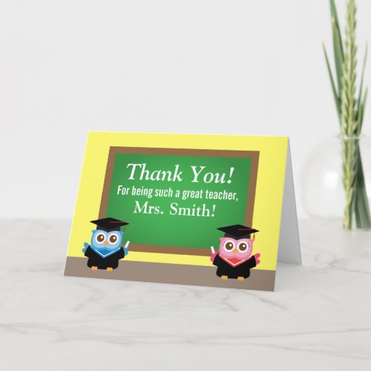 ありがとう先生卒業お別れかわいいフクロウ サンキューカード (正面)