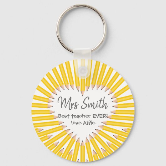 ありがとう先生大きなハート黄色の鉛筆ギフト キーホルダー (正面)