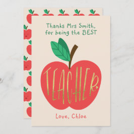 ありがとう先生最高の、エバー先生、かわいいリンゴ サンキューカード