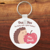 ありがとう先生、かわいいハリネズミとリンゴ キーホルダー (正面)