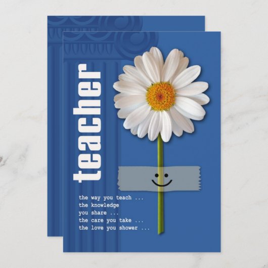 ありがとう先生。デイジーデザインカスタムフラットカード サンキューカード (正面/裏面)