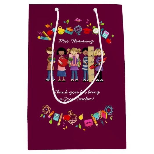 ありがとう先生。名前をカスタムする ミディアムペーパーバッグ