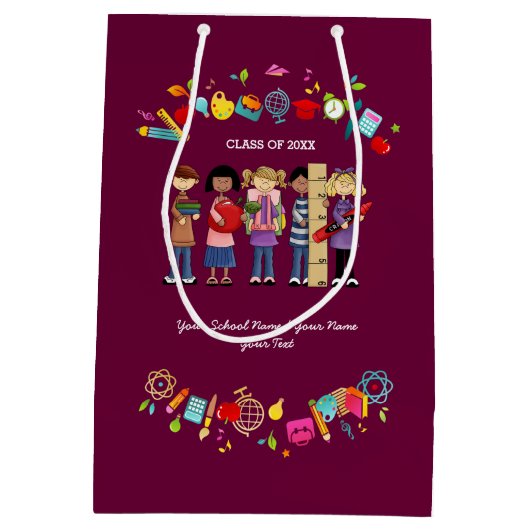 ありがとう先生。名前をカスタムする ミディアムペーパーバッグ (裏面)