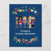 ありがとう先生。学校の子供と引用文 ポストカード (正面)