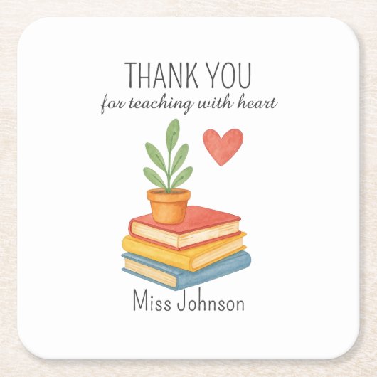 ありがとう先生 – 心のこもった感謝の贈り物 – スクエアペーパーコースター (正面)