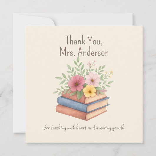 ありがとう先生 – 水彩フラワーフラットカード (正面)