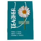 ありがとう先生。笑顔のデイジー名前をカスタムする ミディアムペーパーバッグ (正面)