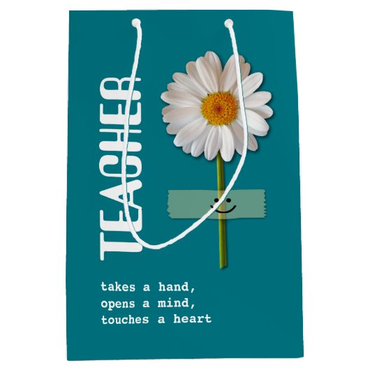 ありがとう先生。笑顔のデイジー名前をカスタムする ミディアムペーパーバッグ (正面)