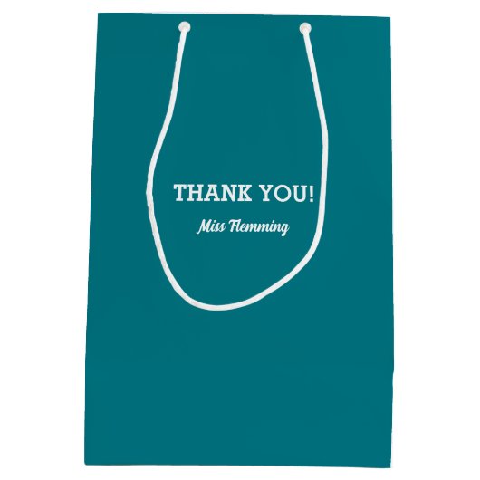 ありがとう先生。笑顔のデイジー名前をカスタムする ミディアムペーパーバッグ (裏面)