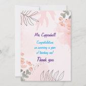 ありがとう先生。編集可能な先生名と子名 サンキューカード (正面)