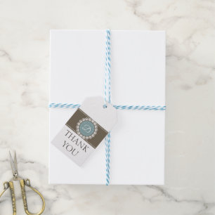 ありがとう写真クラシックブルーブラウン誕生日パーティー ギフトタグ