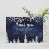 ありがとう冬の銀雪の松の赤ちゃんシャワー サンキューカード (スタンド正面)