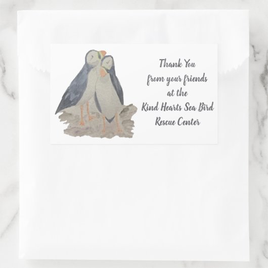 ありがとう動物の救助かわいいパフィン 長方形シール (バッグ)