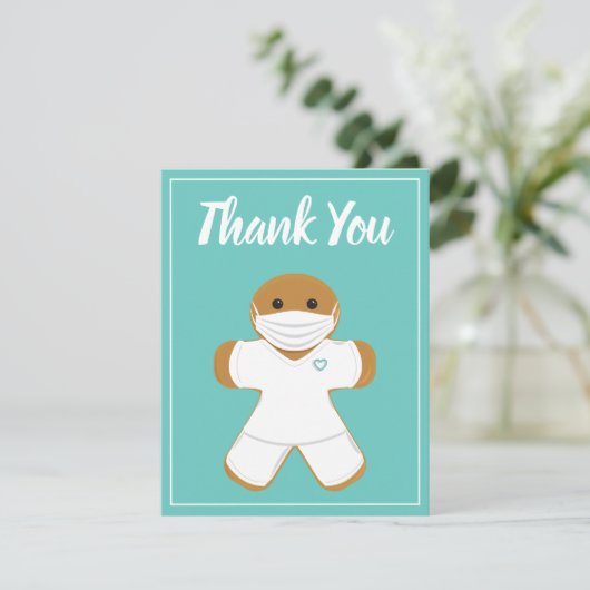 ありがとう医療用ホワイトスクラブジンジャーブレッドマン サンキューカード (スタンド正面)