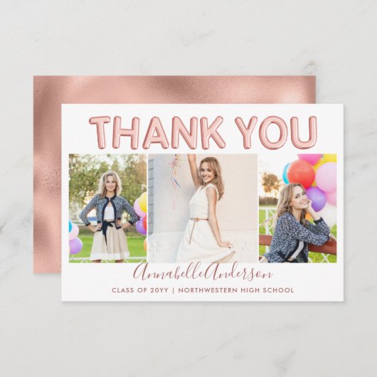 ありがとう卒業バラ金ゴールド3写真卒業 サンキューカード (正面/裏面)