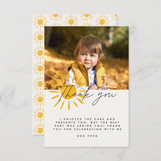 ありがとう可愛いおもしろい水色の太陽の誕生日 サンキューカード (正面/裏面)