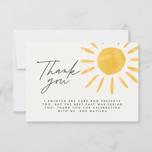ありがとう可愛いおもしろい水色の太陽の誕生日 サンキューカード (正面)