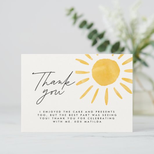 ありがとう可愛いおもしろい水色の太陽の誕生日 サンキューカード (スタンド正面)