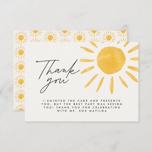 ありがとう可愛いおもしろい水色の太陽の誕生日 サンキューカード (正面/裏面)